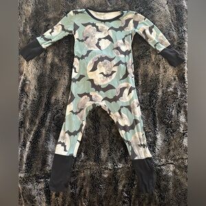 Bat Print Kids Footie Pajama - Black and Green